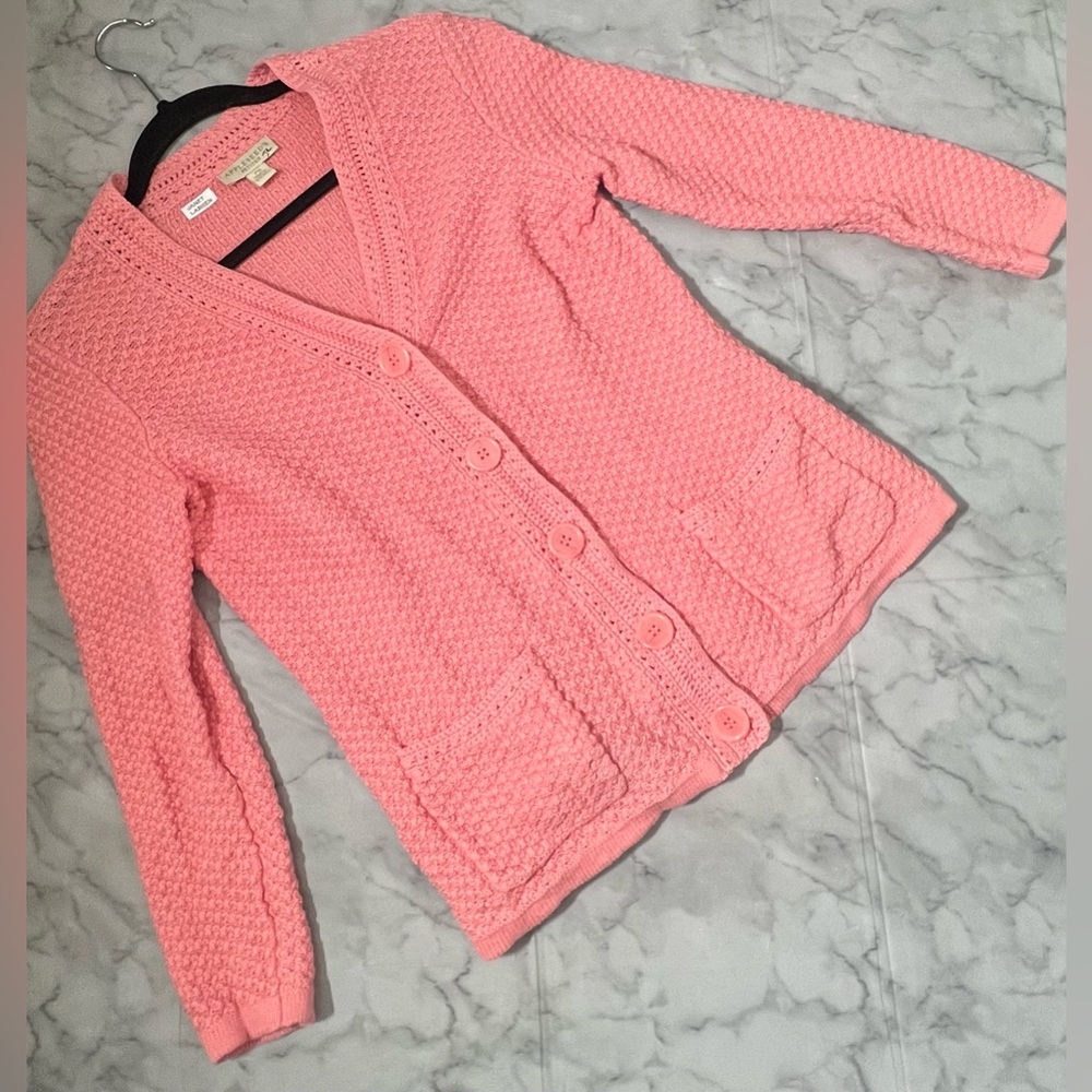 100% Cotton Salmon Pink APPLESEEDS PETITES Grandmacore Cardigan Small Petite - Picture 2 of 8